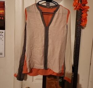 Elie Tahari Sheer Blouse - Orange and Gray